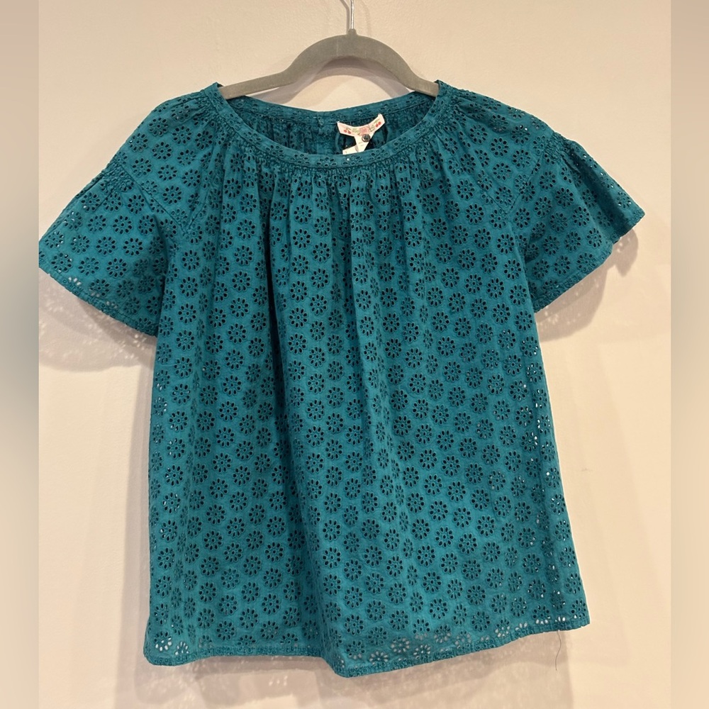 Bonpoint Teal Eyelet Kids Blouse